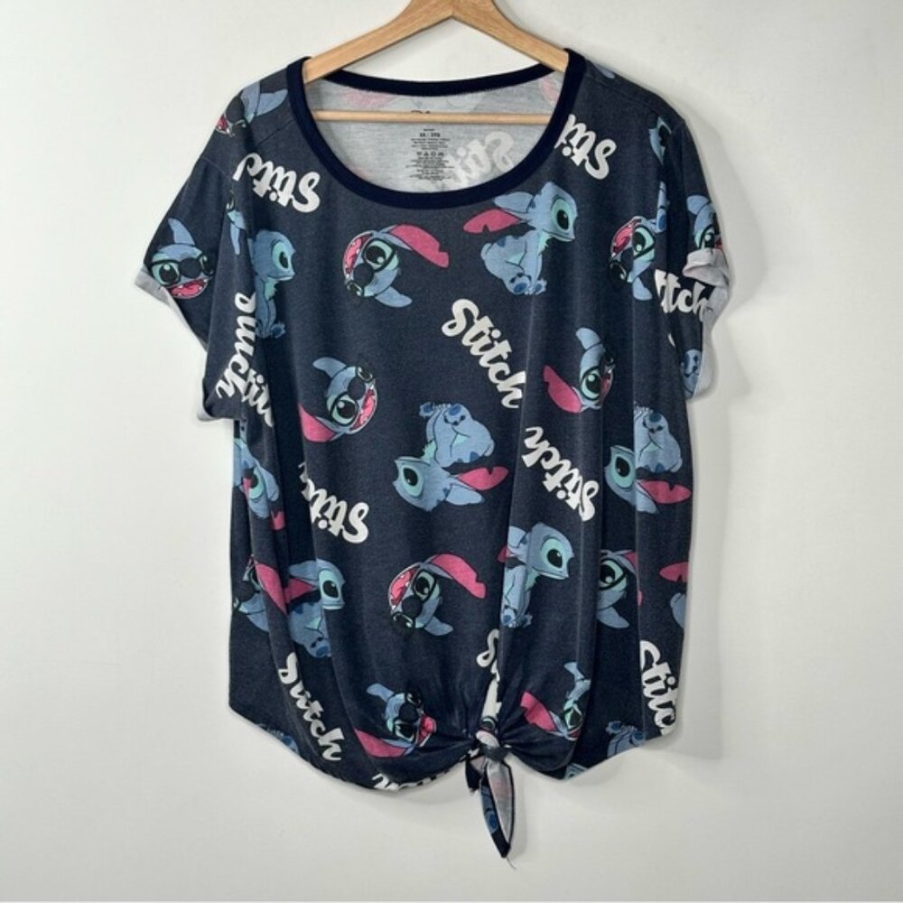 Disney Lilo Stitch Short Cuffed Sleeves T Shirt Tie Front